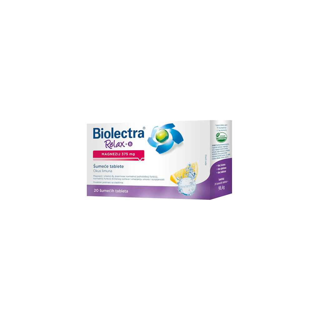 BIOLECTRA RELAX MAGNEZIJ 375MG +B6 ŠUMEĆE TABLETE