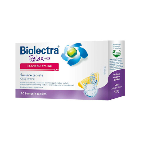 BIOLECTRA RELAX MAGNEZIJ 375MG +B6 ŠUMEĆE TABLETE