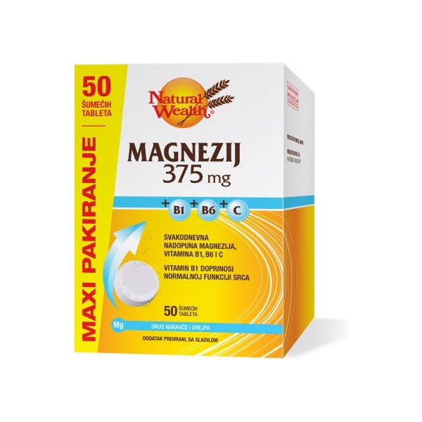 NATURAL WEALTH MAGNEZIJ 375MG+B1+B6+C ŠUMEĆE TABLETE MAXI PAKIRANJE