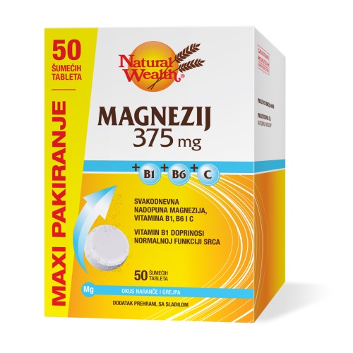 NATURAL WEALTH MAGNEZIJ 375MG+B1+B6+C ŠUMEĆE TABLETE MAXI PAKIRANJE