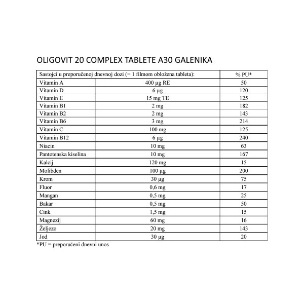 OLIGOVIT 20 COMPLEX TABLETE A30 GALENIKA