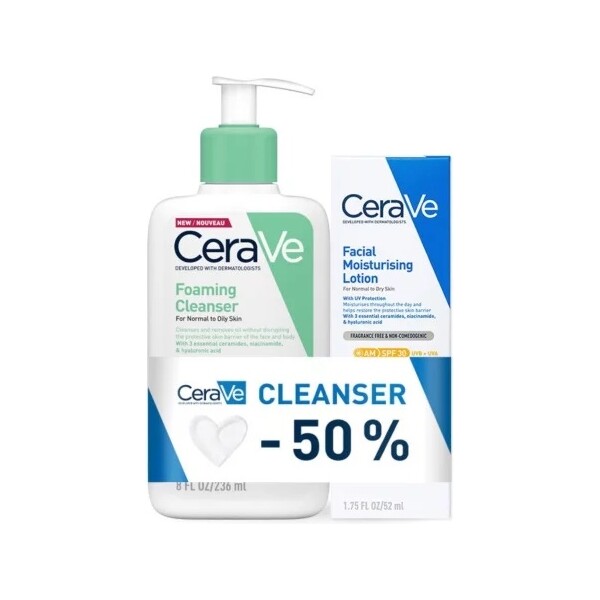 CERAVE GEL PJENA ZA ČIŠĆENJE 236ML+ KREMA SPF30 52ML