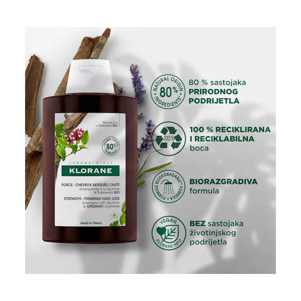 KLORANE ŠAMPON S KININOM I ORGANSKIM RUNOLISTOM 400ML DUO