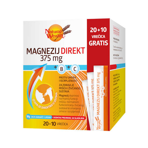 MAGNEZIJ DIREKT 375 MG +B+C VREĆICE A20 +10 GRATIS NATURAL WEALTH 